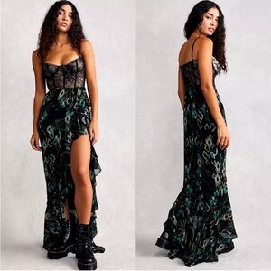 Katie May Senorita Ruffle Trim Tulip Skirt Corset Gown Black & Teal
